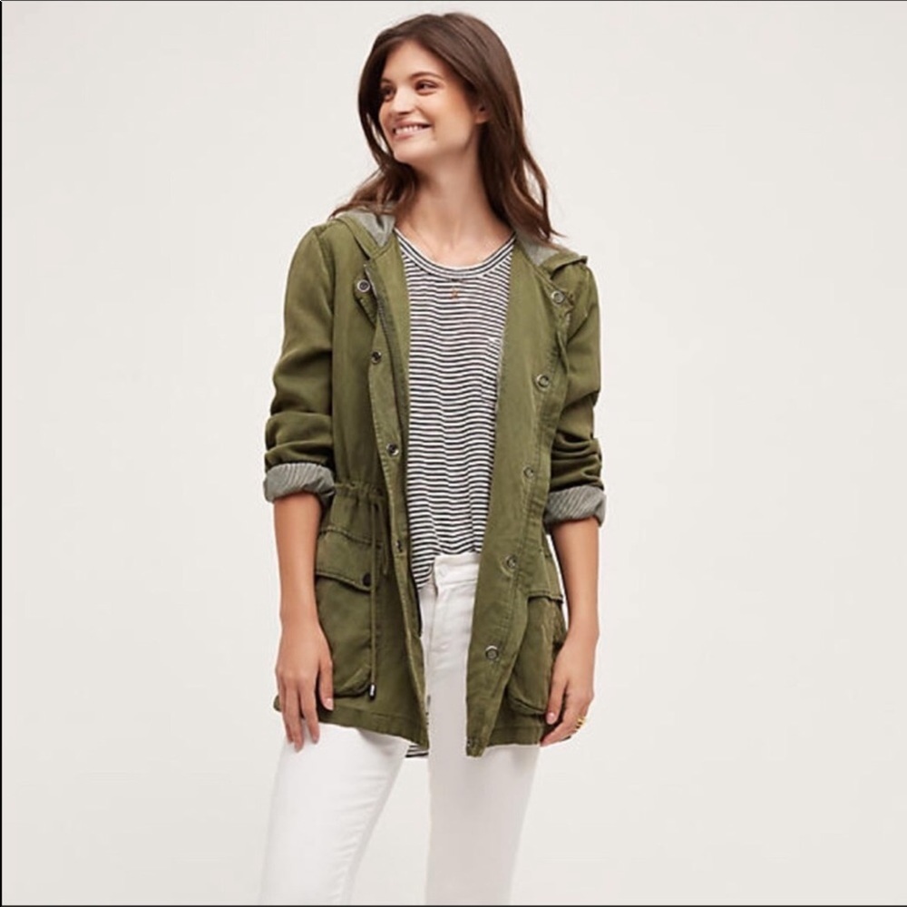 Sanctuary Olive Green Long Jacket with Stripe Lining, Size S